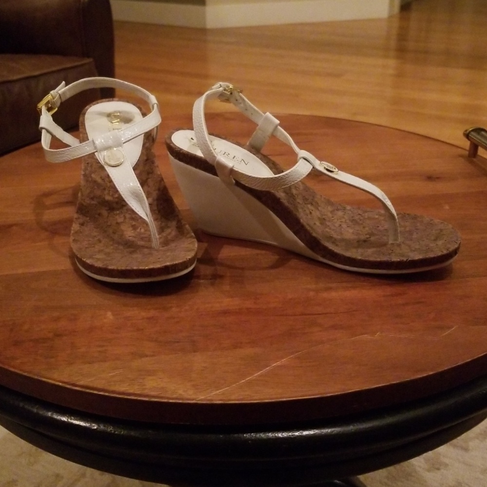 Lauren by Ralph Lauren White Reeta Wedged Sandals